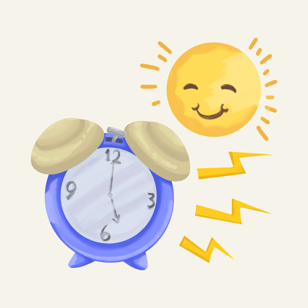 Dessin d'un réveil et du soleil